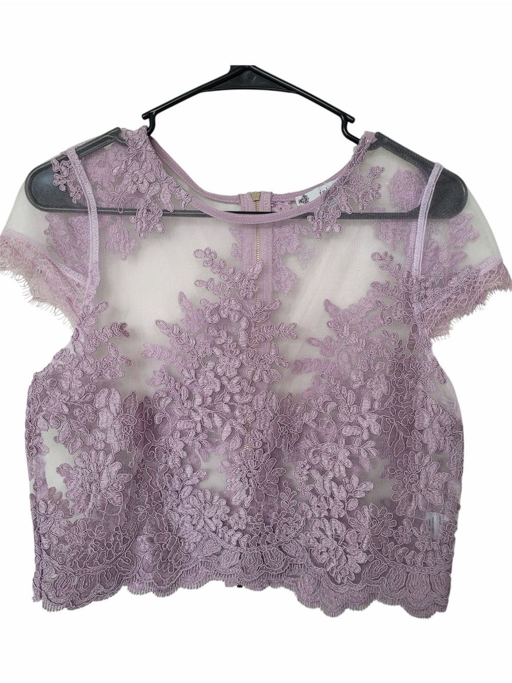 ✅ iris Lilac Floral Lace Sheer Crop Top size M
